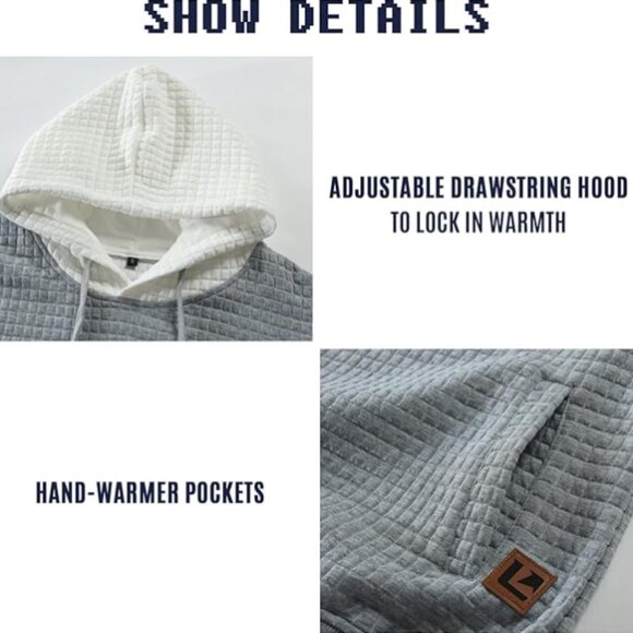 Men's Plaid Patchwork Jacquard Hoodie Sweatshirt | Casual Long Sleeve Pullover w - Picture 7 of 12